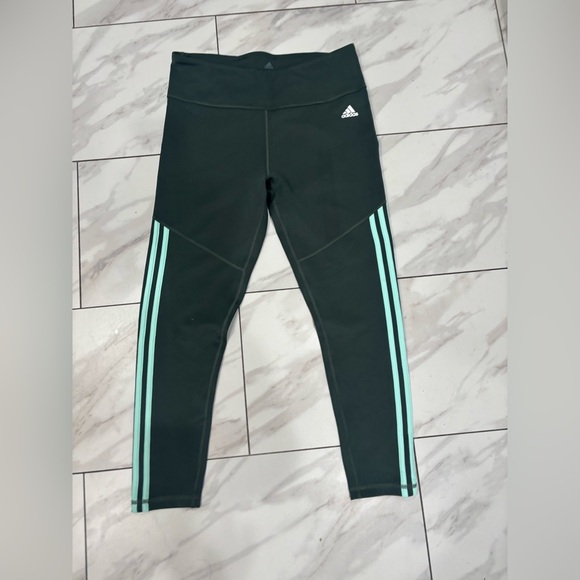 adidas Pants - Green adidas 3-stripe leggings, SIZE: L